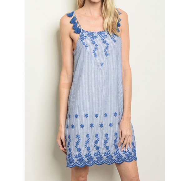 Golden Threads Dresses & Skirts - Blue and White Stripe Tassel Strap Tunic Dress